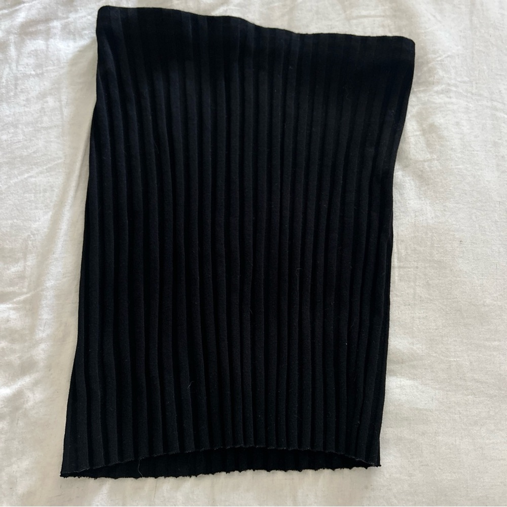 Cotton Citizen Capri Mini Skirt Sz XS Black Wide Rib Raw Hem Elastic Waistband